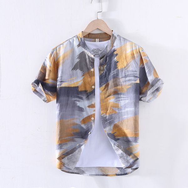 boo 2020 men's new stand collar linen printed shirt youth short-sleeved summer thin floral shirt, White;black
boo 2020 men's new stand collar linen printed shirt youth short-sleeved summer thin floral shirt, White;black
