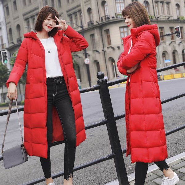wholesale hooded cotton clothing women's long section over the knee coat thickening slim down coat, Black
wholesale hooded cotton clothing women's long section over the knee coat thickening slim down coat, Black
