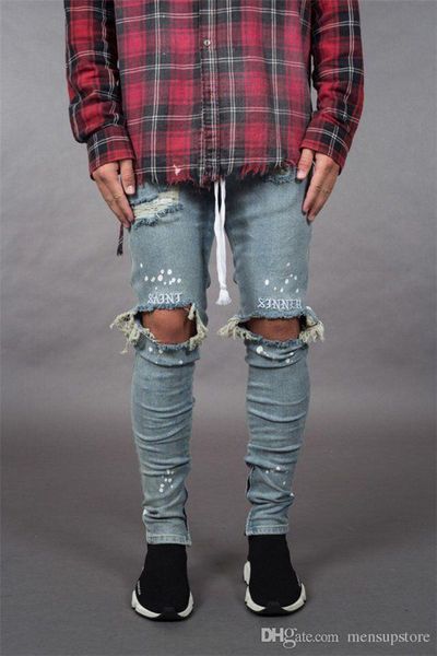 mens holes 19ss jeans spring summer ripped striped trousers men pants skinny zipper designer pants, Blue
mens holes 19ss jeans spring summer ripped striped trousers men pants skinny zipper designer pants, Blue