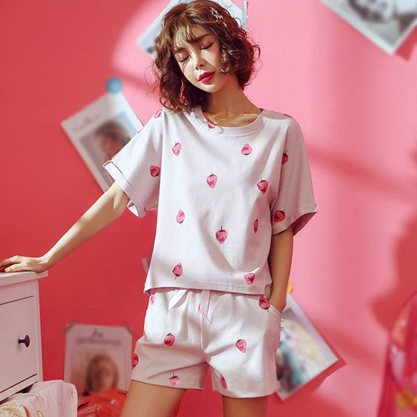 o 2020 summer sweet strawberry printed nightwear short-sleeved shorts home pajamas set, Black;red
o 2020 summer sweet strawberry printed nightwear short-sleeved shorts home pajamas set, Black;red