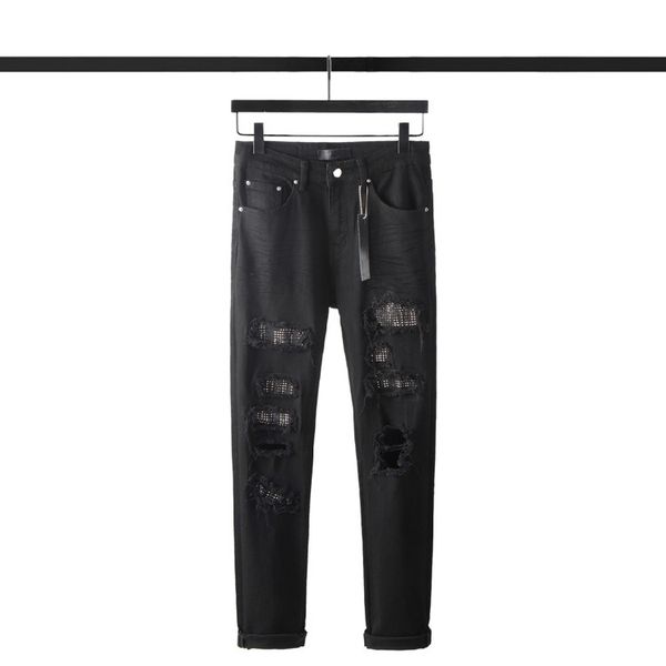 2020 spring new skinny crystal rhinestone patchwork ripped jeans slim men washed old jeans pants, Blue
2020 spring new skinny crystal rhinestone patchwork ripped jeans slim men washed old jeans pants, Blue