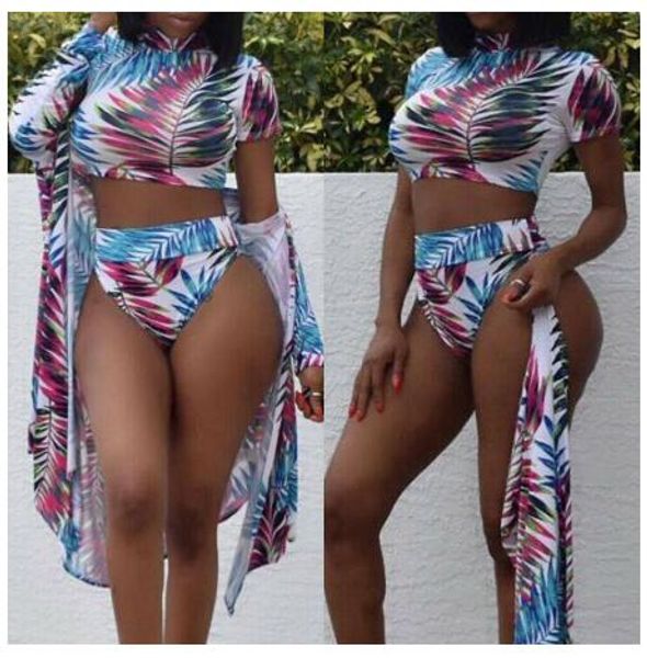 3pcs swimsuit cover up summer leaves print mesh long sleeve crop high waist bikini set with cover up brazilian swimwear, Blue;gray
3pcs swimsuit cover up summer leaves print mesh long sleeve crop high waist bikini set with cover up brazilian swimwear, Blue;gray