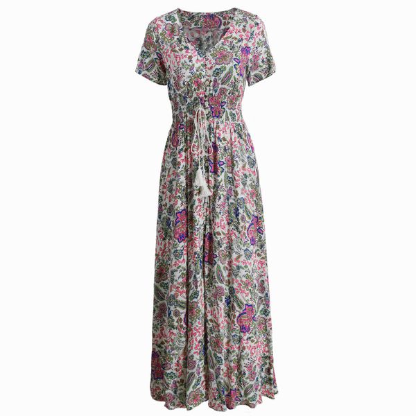 2019 women summer boho beach dress slit front button closure long floral dress tassel vintage maxi party dresses pink vestidos, Black;gray
2019 women summer boho beach dress slit front button closure long floral dress tassel vintage maxi party dresses pink vestidos, Black;gray
