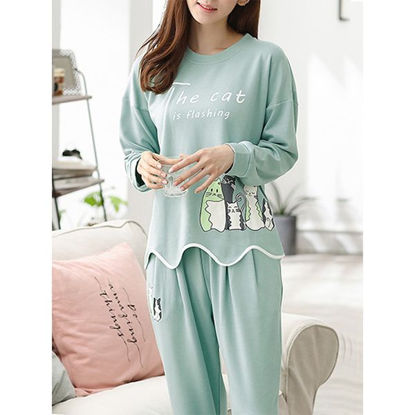 women's 2 pcs sleepwear cute cartoon pattern o neck long sleeve comfy pajamas set, Black;red
women's 2 pcs sleepwear cute cartoon pattern o neck long sleeve comfy pajamas set, Black;red