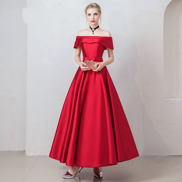 classic red ankle length evening prom dress off the shoulder with sleeves ribbon bows zipper back a line red carpet celebrity dress, Black;red
classic red ankle length evening prom dress off the shoulder with sleeves ribbon bows zipper back a line red carpet celebrity dress, Black;red
