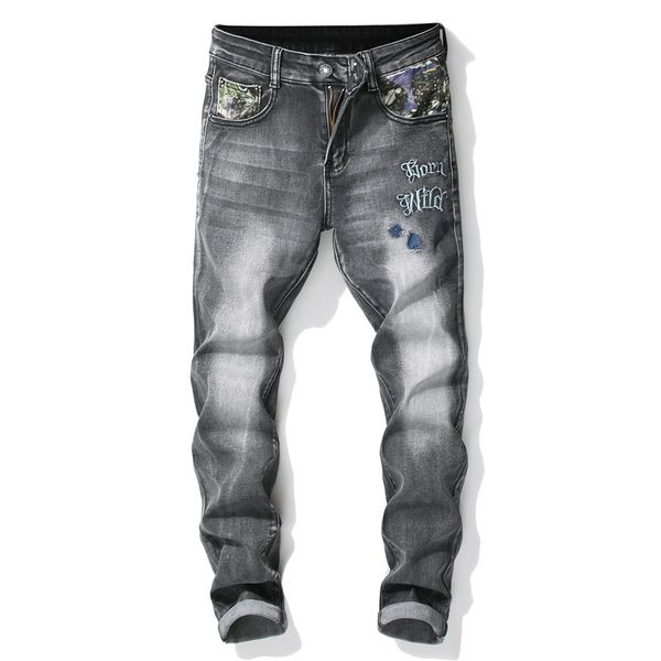 2019 new men's embroidery jeans ripped holes pants european style elasticity casual trousers cool stretch man denim pants spring, Blue
2019 new men's embroidery jeans ripped holes pants european style elasticity casual trousers cool stretch man denim pants spring, Blue