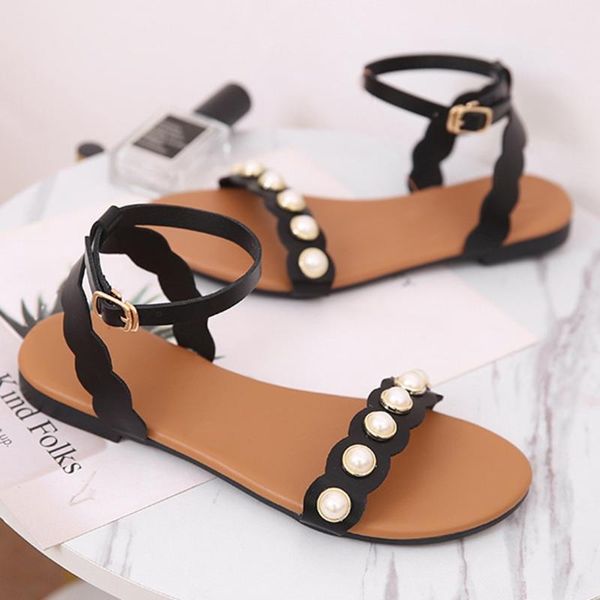 women luxury pearl buckle flats sandals summer floral ankle sandals summer open toe streetwear shoes zapatos de mujer 2020 new, Black
women luxury pearl buckle flats sandals summer floral ankle sandals summer open toe streetwear shoes zapatos de mujer 2020 new, Black