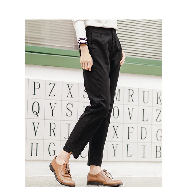 inman 2020 winter new arrival pure color casual straight leg skinny black pencil trouser, Black;white 
inman 2020 winter new arrival pure color casual straight leg skinny black pencil trouser, Black;white