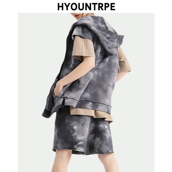 2 pieces sets men fashion tie-dyed tracksuit hoodies and elastic waist drawstring shorts joggers new summer streetwear sets, Gray
2 pieces sets men fashion tie-dyed tracksuit hoodies and elastic waist drawstring shorts joggers new summer streetwear sets, Gray