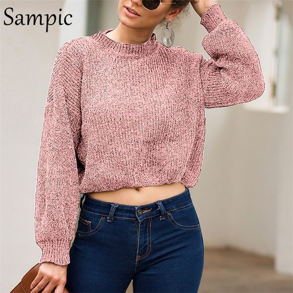sampic long sleeve knitted cropped sweater casual loose jumper short pullover black pink white women winter sweater 2019, White;black
sampic long sleeve knitted cropped sweater casual loose jumper short pullover black pink white women winter sweater 2019, White;black