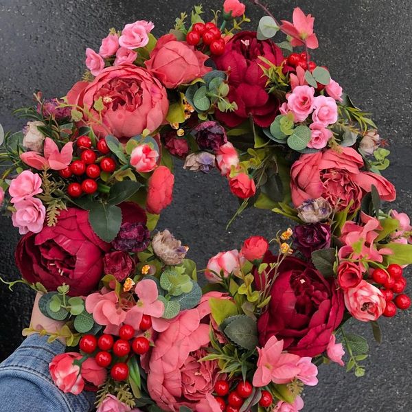 decorative door wreath,silk flower peony head flower wreath 40cm handmade garland for autumn winter outdoor display red
decorative door wreath,silk flower peony head flower wreath 40cm handmade garland for autumn winter outdoor display red