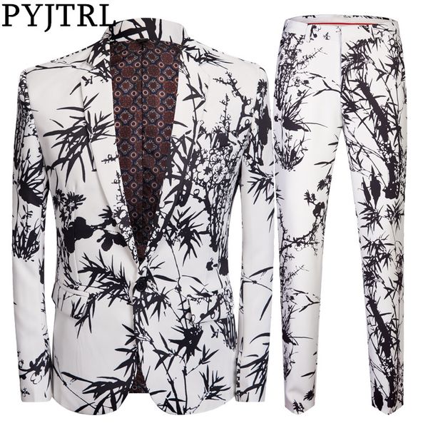 pyjtrl 2-piece set chinese tunic suit male black bamboo print mens suits with pants wedding grooms tuxedo costume homme, White;black
pyjtrl 2-piece set chinese tunic suit male black bamboo print mens suits with pants wedding grooms tuxedo costume homme, White;black