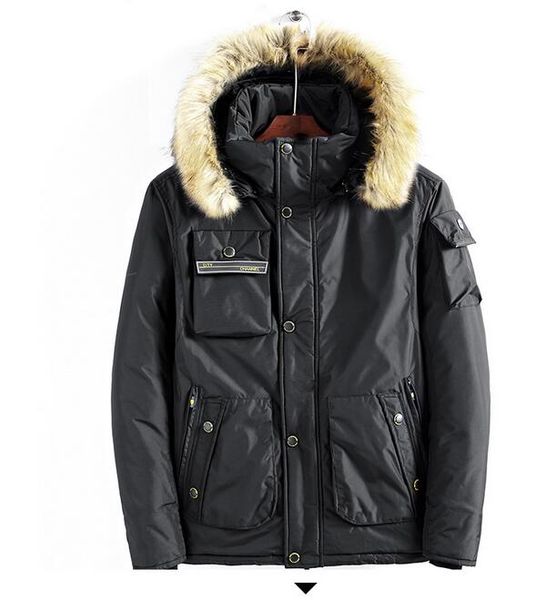 men's winter down jacket faux fur collar long thick cotton parkas coat men hooded outwear waterproof jacket cotton padded parka, Black
men's winter down jacket faux fur collar long thick cotton parkas coat men hooded outwear waterproof jacket cotton padded parka, Black