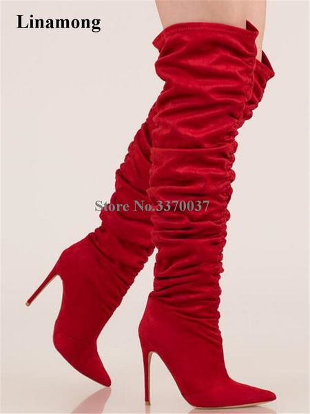new design women fashion pointed toe suede leather pleated over knee thin heel boots red black army green high heel long boots
new design women fashion pointed toe suede leather pleated over knee thin heel boots red black army green high heel long boots
