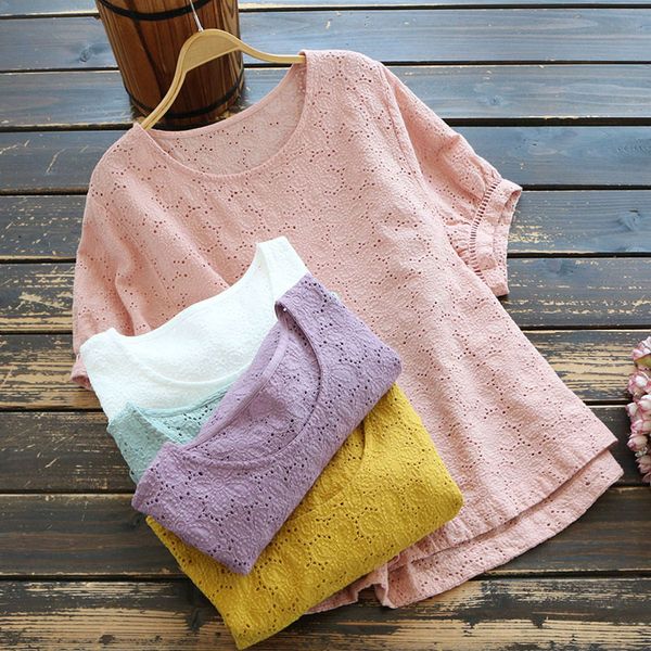 7855 new summer women blouse mori girl literary cotton loose o-neck short sleeve solid color embroidery pullover women, White
7855 new summer women blouse mori girl literary cotton loose o-neck short sleeve solid color embroidery pullover women, White