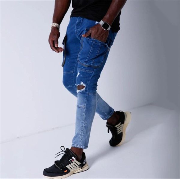 mens designer pencil jeans gradient stretch skinny with packet male pants zipper fly street style long mens trousers, Blue
mens designer pencil jeans gradient stretch skinny with packet male pants zipper fly street style long mens trousers, Blue
