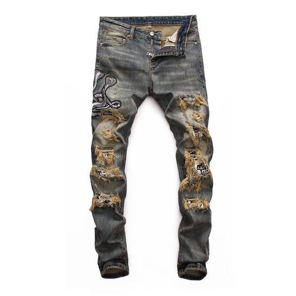 mens jeans distressed motorcycle biker jeans rock skinny slim ripped hole stripe famous brand denim pants designer jeans, Blue
mens jeans distressed motorcycle biker jeans rock skinny slim ripped hole stripe famous brand denim pants designer jeans, Blue