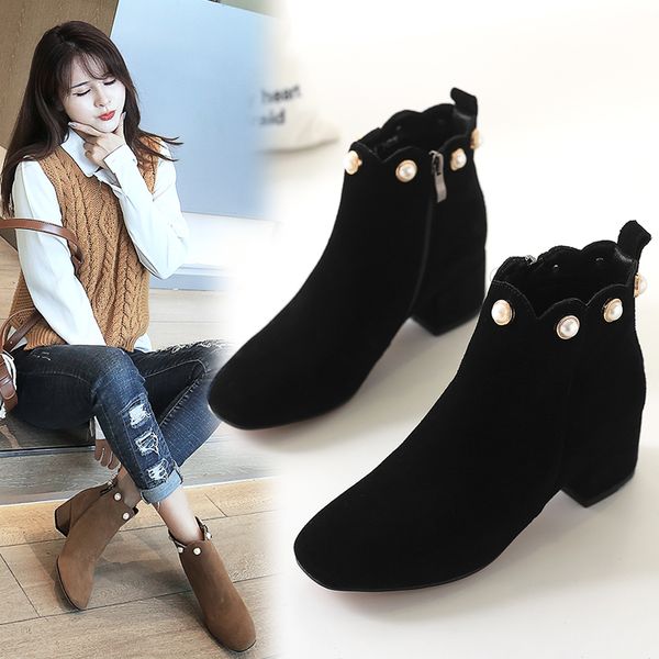 size 35-51 nice new women ankle boots autumn elegant pearl with metal shoes woman high heels female casual zipper footwear, Black
size 35-51 nice new women ankle boots autumn elegant pearl with metal shoes woman high heels female casual zipper footwear, Black