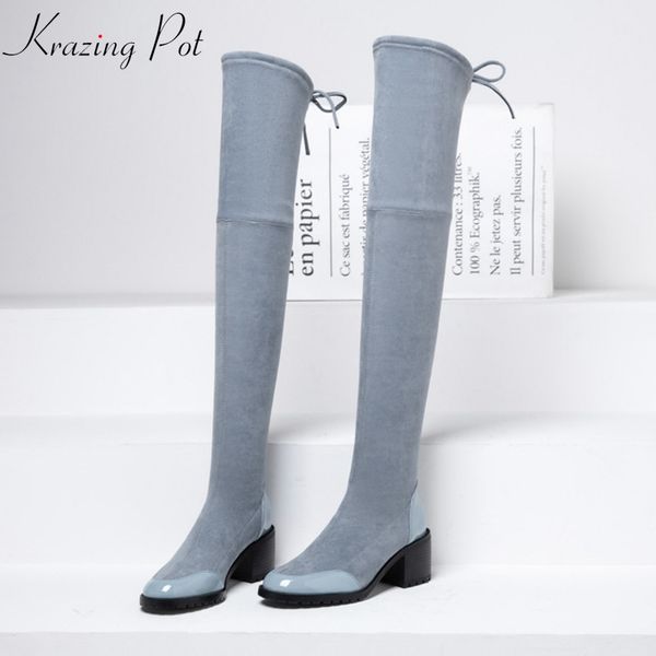krazing pot 2019 velvet material genuine leather round toe all-match women high heel stretch boots bowtie thigh high boots l1f2, Black
krazing pot 2019 velvet material genuine leather round toe all-match women high heel stretch boots bowtie thigh high boots l1f2, Black