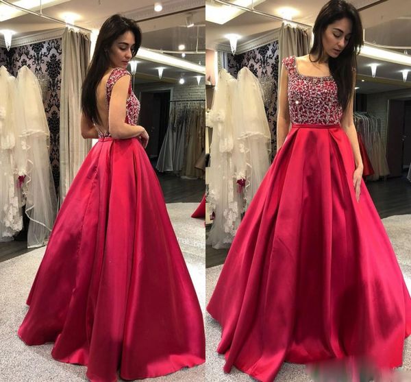 red prom dresses square neck a line satin beaded backless floor length formal party gowns custom made robes de soirée, Black
red prom dresses square neck a line satin beaded backless floor length formal party gowns custom made robes de soirée, Black