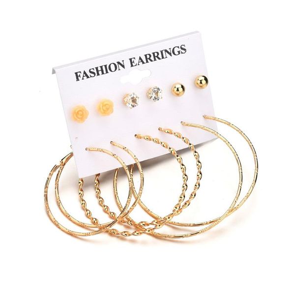 6 pairs/set 2020 new romantic exquisite fashion crystal flower earring gold color big round circle hoop earring set women, Golden
6 pairs/set 2020 new romantic exquisite fashion crystal flower earring gold color big round circle hoop earring set women, Golden