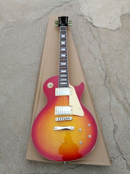 new cherry sunburst body electric guitar with flame maple veneer,chrome hardware,milk pickguard,fixed bridge,body binding,can be customized
new cherry sunburst body electric guitar with flame maple veneer,chrome hardware,milk pickguard,fixed bridge,body binding,can be customized