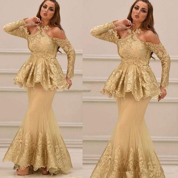2020 luxurious mermaid evening dresses halter neck long sleeves peplum lace appliques tulle back floor length prom dresses party gowns, Black;red
2020 luxurious mermaid evening dresses halter neck long sleeves peplum lace appliques tulle back floor length prom dresses party gowns, Black;red