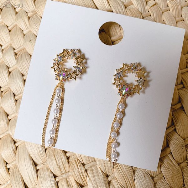 aomu 2019 summer korea shiny crystal pearl star string metal tassel long fringed drop earring for women girl party earrings gift, Silver
aomu 2019 summer korea shiny crystal pearl star string metal tassel long fringed drop earring for women girl party earrings gift, Silver