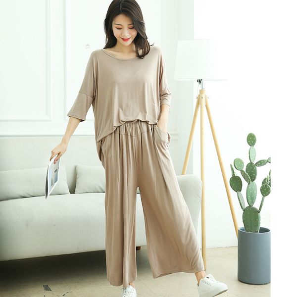 modal pajamas two piece sets women autumn cotton home wear female casual loose t-shirt + nine wide leg pants sleepwear plus size, Black;red
modal pajamas two piece sets women autumn cotton home wear female casual loose t-shirt + nine wide leg pants sleepwear plus size, Black;red