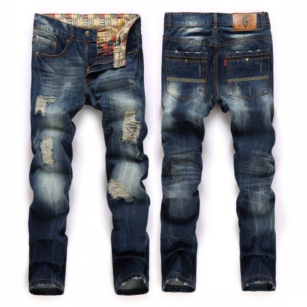 2017 hole for men men's straight leg the beggar jeans, Blue 
2017 hole for men men's straight leg the beggar jeans, Blue