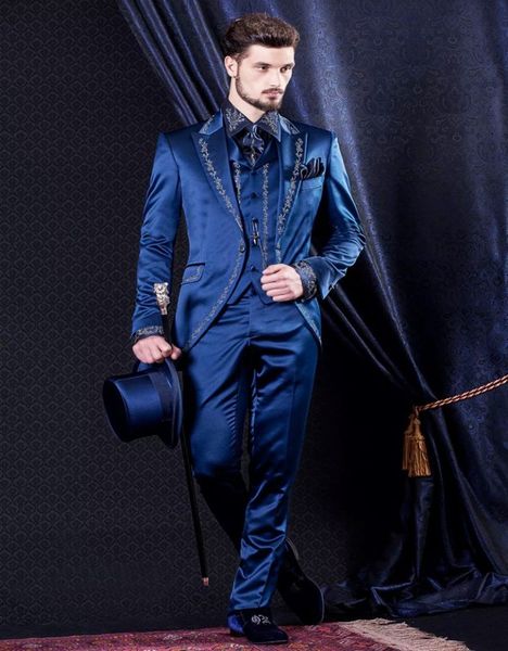 one button shiny blue embroidery groom tuxedos peak lapel men suits 3 pieces wedding prom blazer (jacket+pants+vest) w463, Black;gray
one button shiny blue embroidery groom tuxedos peak lapel men suits 3 pieces wedding prom blazer (jacket+pants+vest) w463, Black;gray