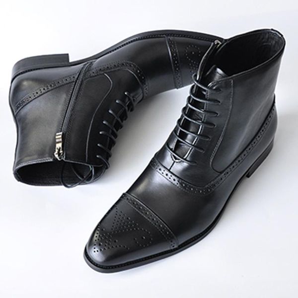 handmade leather men's platform boots fashion pointed laced winter boots high tube breathable versatile side zipper, Black
handmade leather men's platform boots fashion pointed laced winter boots high tube breathable versatile side zipper, Black