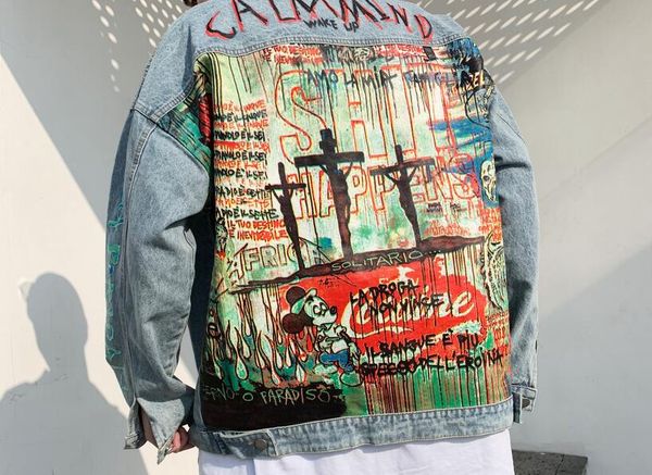 painted printing men denim jacket cartoon graffiti print loose coats vintage hip hop leisure outerwear, Black;brown
painted printing men denim jacket cartoon graffiti print loose coats vintage hip hop leisure outerwear, Black;brown