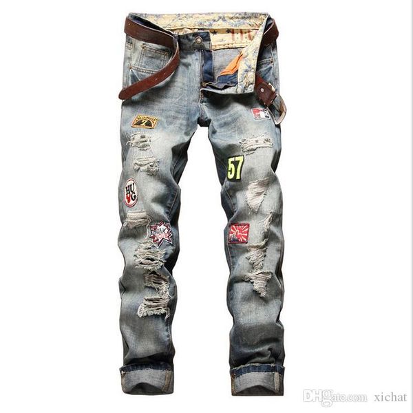 мужская мода дизайнер рваные джинсы ретро синий знак промывают biker denim брюки hip hop проблемные брюки jb777, Blue
мужская мода дизайнер рваные джинсы ретро синий знак промывают biker denim брюки hip hop проблемные брюки jb777, Blue