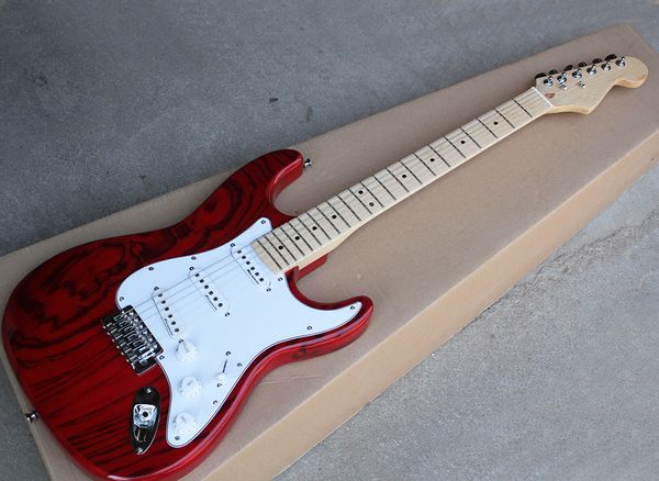 factory wholesale transparent red electric guitar with zebra wood veneer,maple fretboard,can be customized as reques
factory wholesale transparent red electric guitar with zebra wood veneer,maple fretboard,can be customized as reques