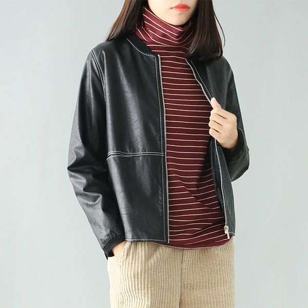 tongkou 2019 round neck black baseball loose korean jacket was thin jacket short pu leather spring and autumn women's casual, Black;brown
tongkou 2019 round neck black baseball loose korean jacket was thin jacket short pu leather spring and autumn women's casual, Black;brown