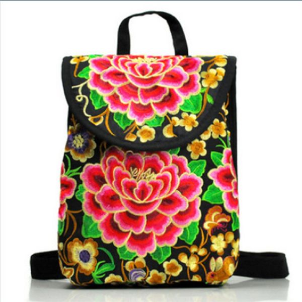 women's floral embroidered backpack ethnic travel bookbag crossbody casual softback backpack