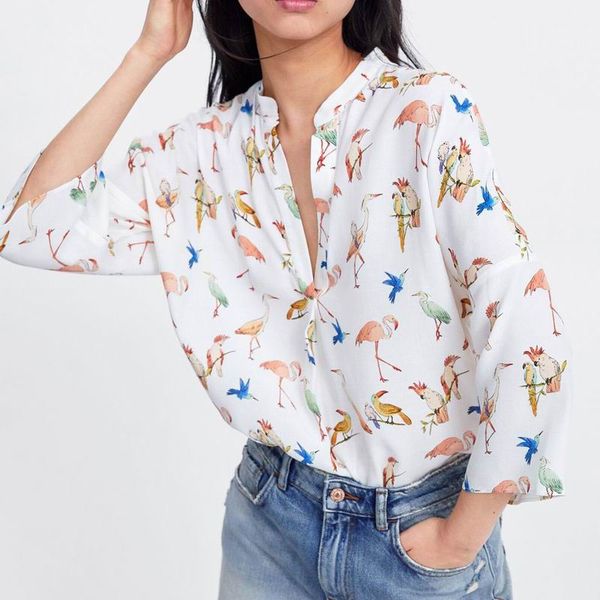 women spring shirt 2019 new fashion animal bird prints female blouse casual pullover, White
women spring shirt 2019 new fashion animal bird prints female blouse casual pullover, White