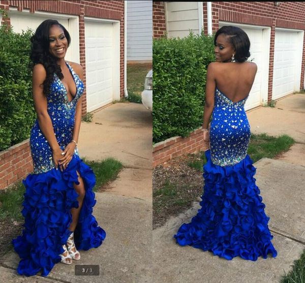 vestido de festa royal blue halter deep v neck prom dress ruffled heavily beading crystals elegant prom gowns sale, Black
vestido de festa royal blue halter deep v neck prom dress ruffled heavily beading crystals elegant prom gowns sale, Black
