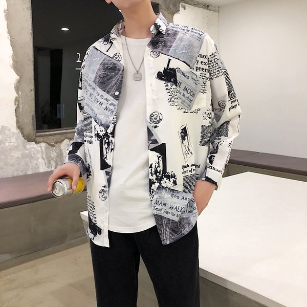 2020 men fashion vintage harajuku newspaper print hip hop long sleeve loose casual shirt clothing streewear, White;black
2020 men fashion vintage harajuku newspaper print hip hop long sleeve loose casual shirt clothing streewear, White;black