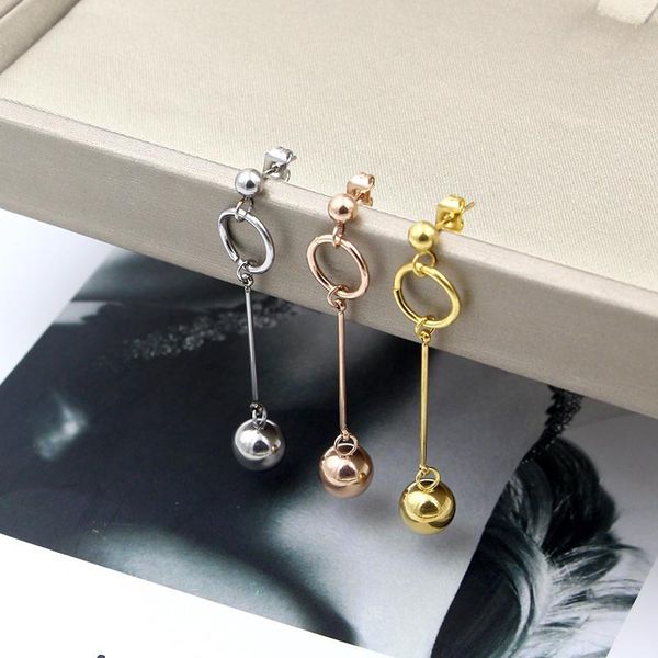 stainless steel big small bead long tassel drop dangle earrings for women fashion eardrop jewelry gift, Silver