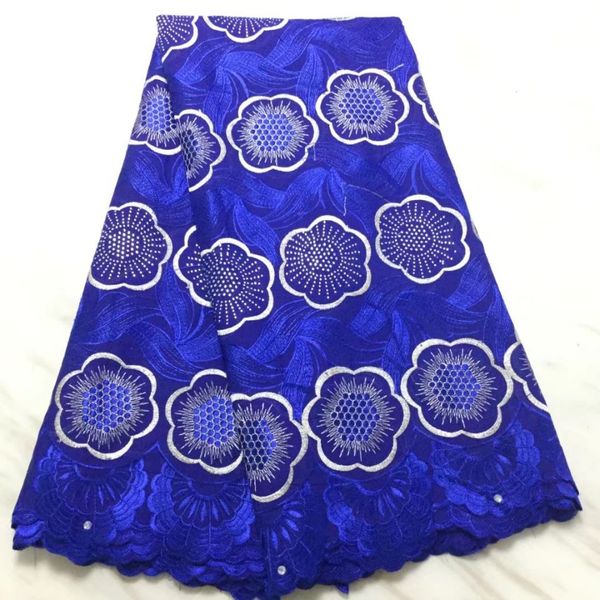 

5Yards/pc Popular royal blue african cotton fabric flower embroidery swiss voile dry lace for clothes BC87-1