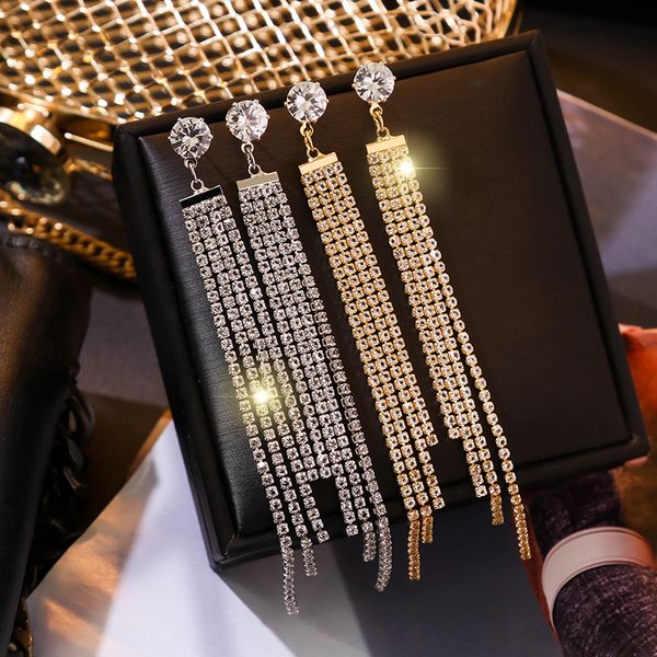 korean new shining rhinestone crystal tassel long drop earrings for women party statement dangle pendientes, Silver
korean new shining rhinestone crystal tassel long drop earrings for women party statement dangle pendientes, Silver