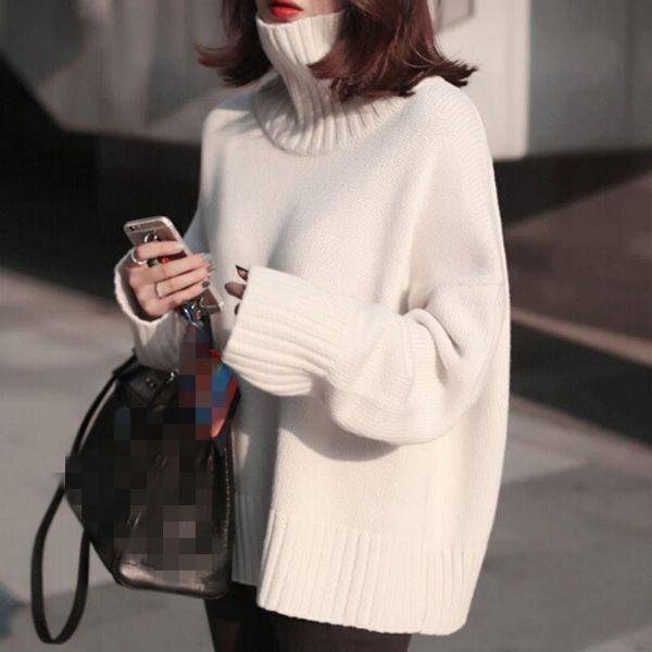 women autumn winter loose solid turtleneck sweater long sleeve thick knitted office lady warm pullovers, White;black
women autumn winter loose solid turtleneck sweater long sleeve thick knitted office lady warm pullovers, White;black