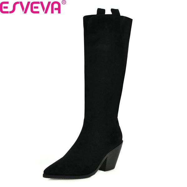 esveva 2020 women shoes knee high boots flock simple fashion solid low heel round toe all match elegant zipper boot size 34-43, Black
esveva 2020 women shoes knee high boots flock simple fashion solid low heel round toe all match elegant zipper boot size 34-43, Black