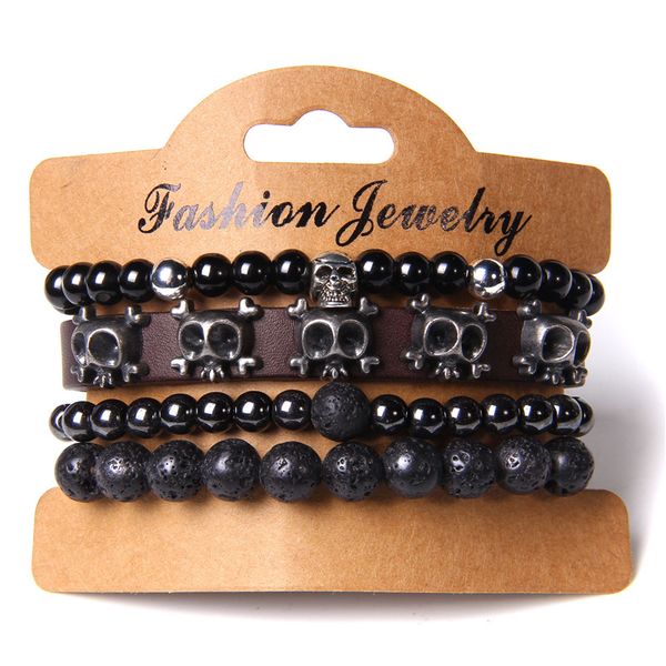 trendy men handmade 4pcs/set natural black lava volcanic stone beads punk bracelet silver skull charm bracelet jewelry male gift
trendy men handmade 4pcs/set natural black lava volcanic stone beads punk bracelet silver skull charm bracelet jewelry male gift