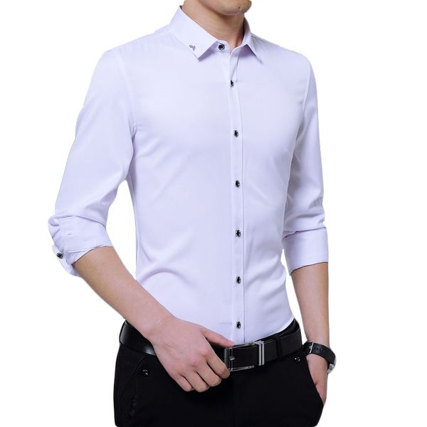 2019 men's long sleeve shirt new products male fashion upscale business leisure pure color slimming lapel embroidered shirts, White;black
2019 men's long sleeve shirt new products male fashion upscale business leisure pure color slimming lapel embroidered shirts, White;black