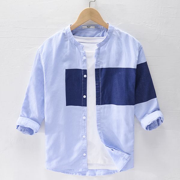 men's casual shirts three-quarter sleeve linen and cotton summer shirt men brand fashion stand collar stitching for chemise overhemd, White;black
men's casual shirts three-quarter sleeve linen and cotton summer shirt men brand fashion stand collar stitching for chemise overhemd, White;black