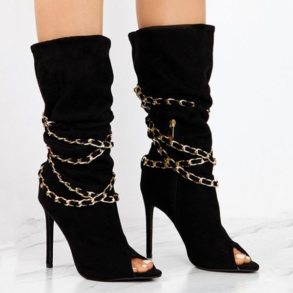 kolnoo women's handmade high heel half boots peep-toe autumn metal chains fashion boots large size party prom western booties shoes d10, Black
kolnoo women's handmade high heel half boots peep-toe autumn metal chains fashion boots large size party prom western booties shoes d10, Black