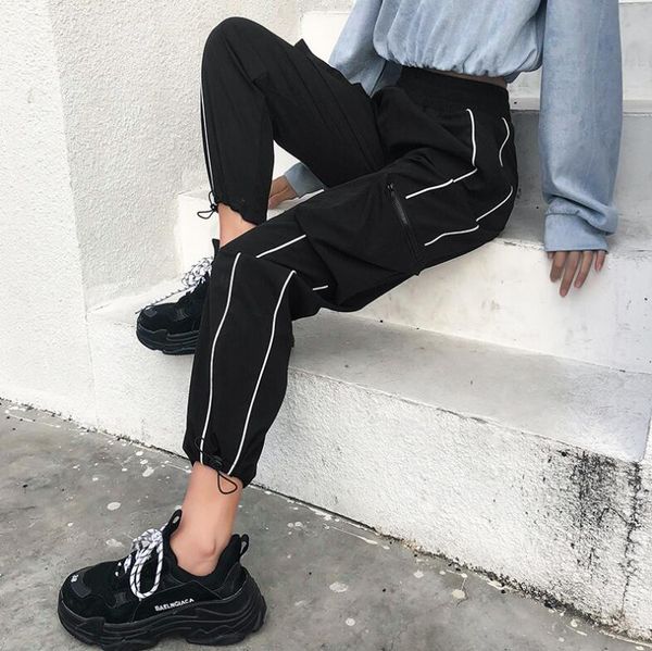 new casual pants personalized zipper pocket budding pants, Black;white
new casual pants personalized zipper pocket budding pants, Black;white